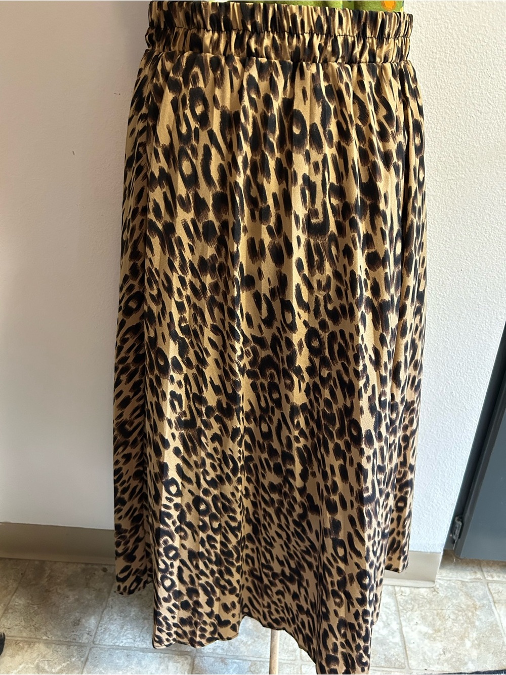 Leopard Print A-Line Skirt in Tan and Black elastic waist